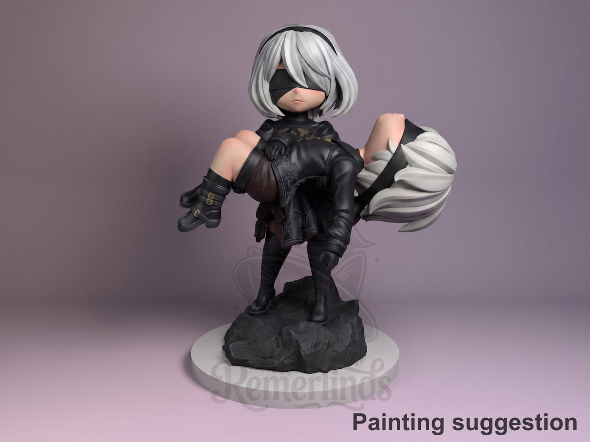 TwoBee and NineEss NieR: Automata 3D printed resin figure by Nomnom, colored view.