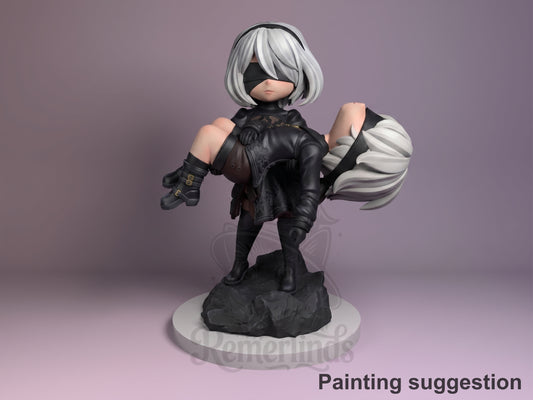TwoBee and NineEss NieR: Automata 3D printed resin figure by Nomnom, colored view.