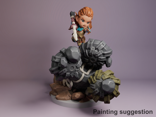 Alyra Dawn Frontier 3D printed resin Chibi figure by Nomnom, colored view.
