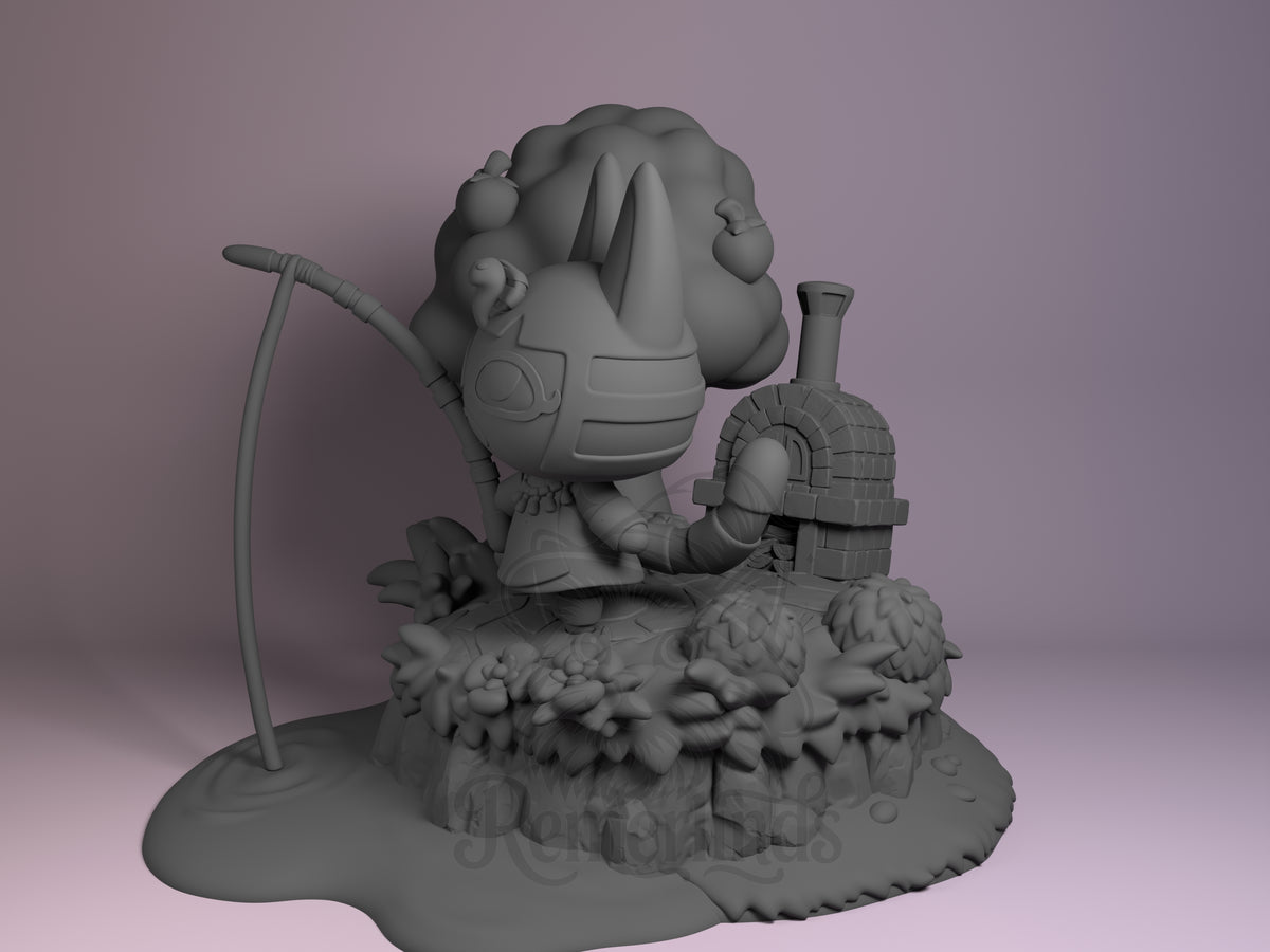 Pharaoh Feline Cozy Island Life 3D printed resin figure by Nomnom, angled view showing dimensional details.