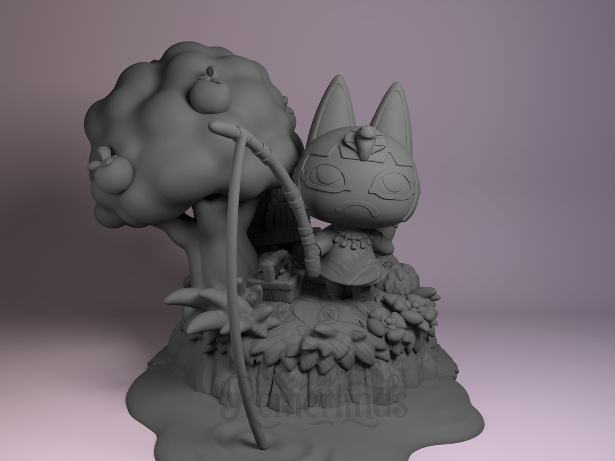Pharaoh Feline from Cozy Island Life appears as an unpainted resin Chibi figure on a sculpted base.