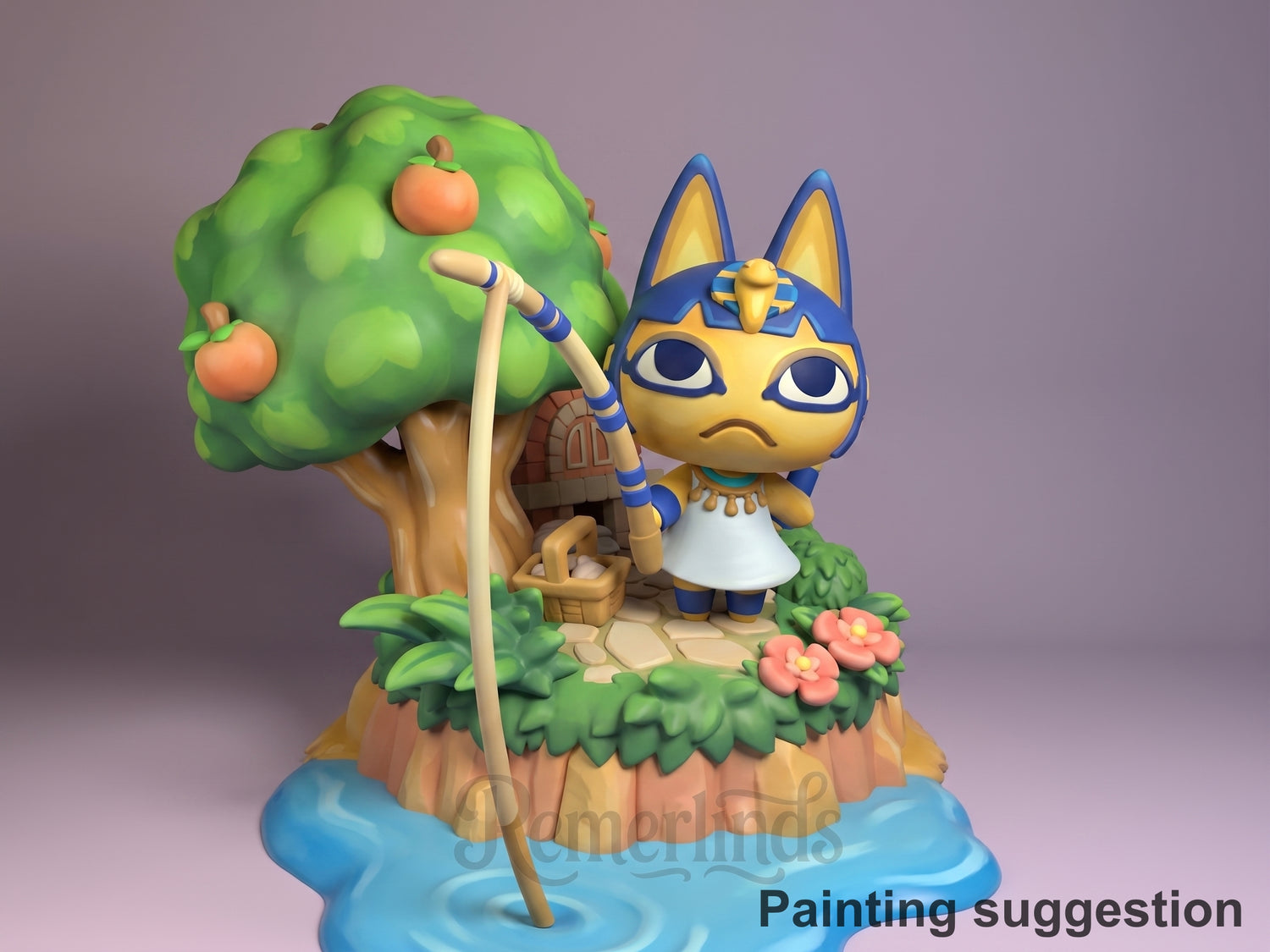 Pharaoh Feline Cozy Island Life 3D printed resin figure by Nomnom, colored view.