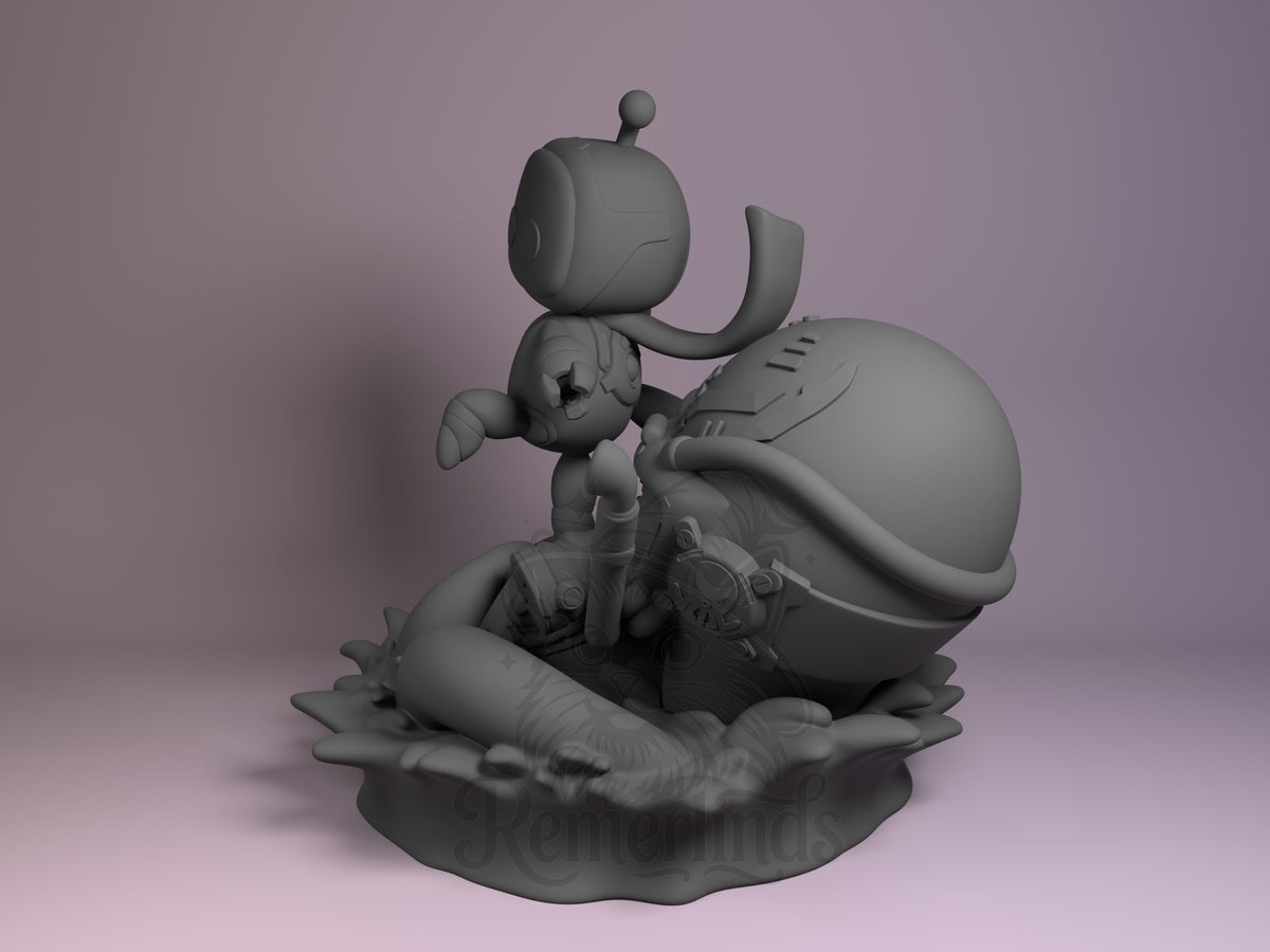 Astrobot Space Bot Adventure 3D printed resin figure by Nomnom, angled view showing dimensional details.