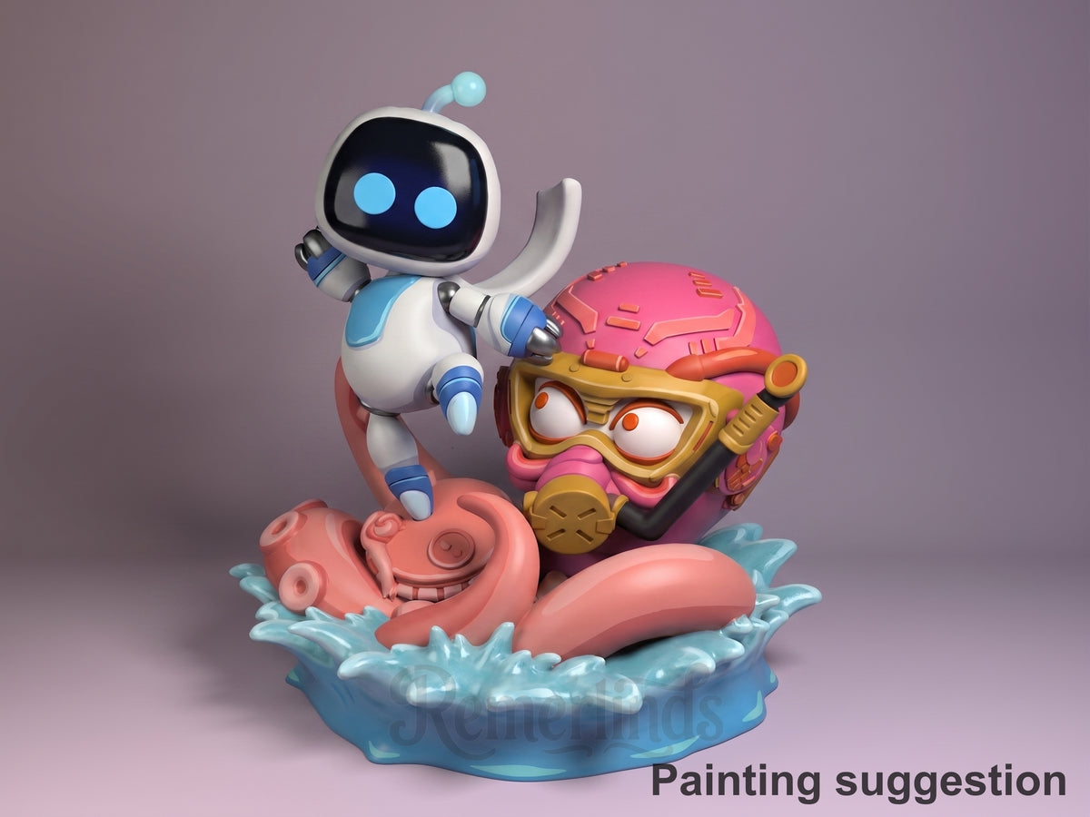 Astrobot Space Bot Adventure 3D printed resin figure by Nomnom, colored view.