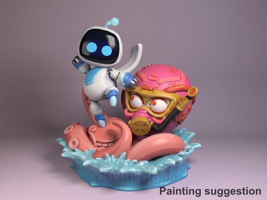 Astrobot Space Bot Adventure 3D printed resin figure by Nomnom, colored view.