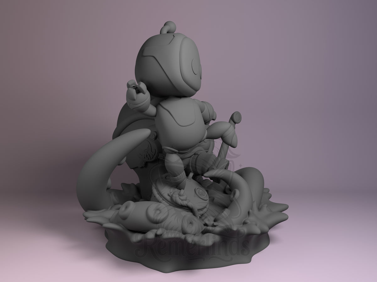 Right side angle highlighting notable pose or armor/prop feature.