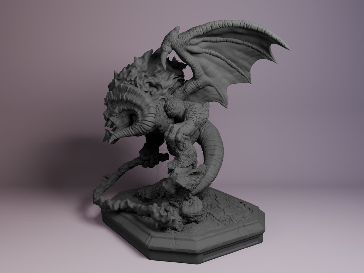 Angled Balrog resin Chibi figure from Lord of the Rings, unpainted with wings on sculpted base.