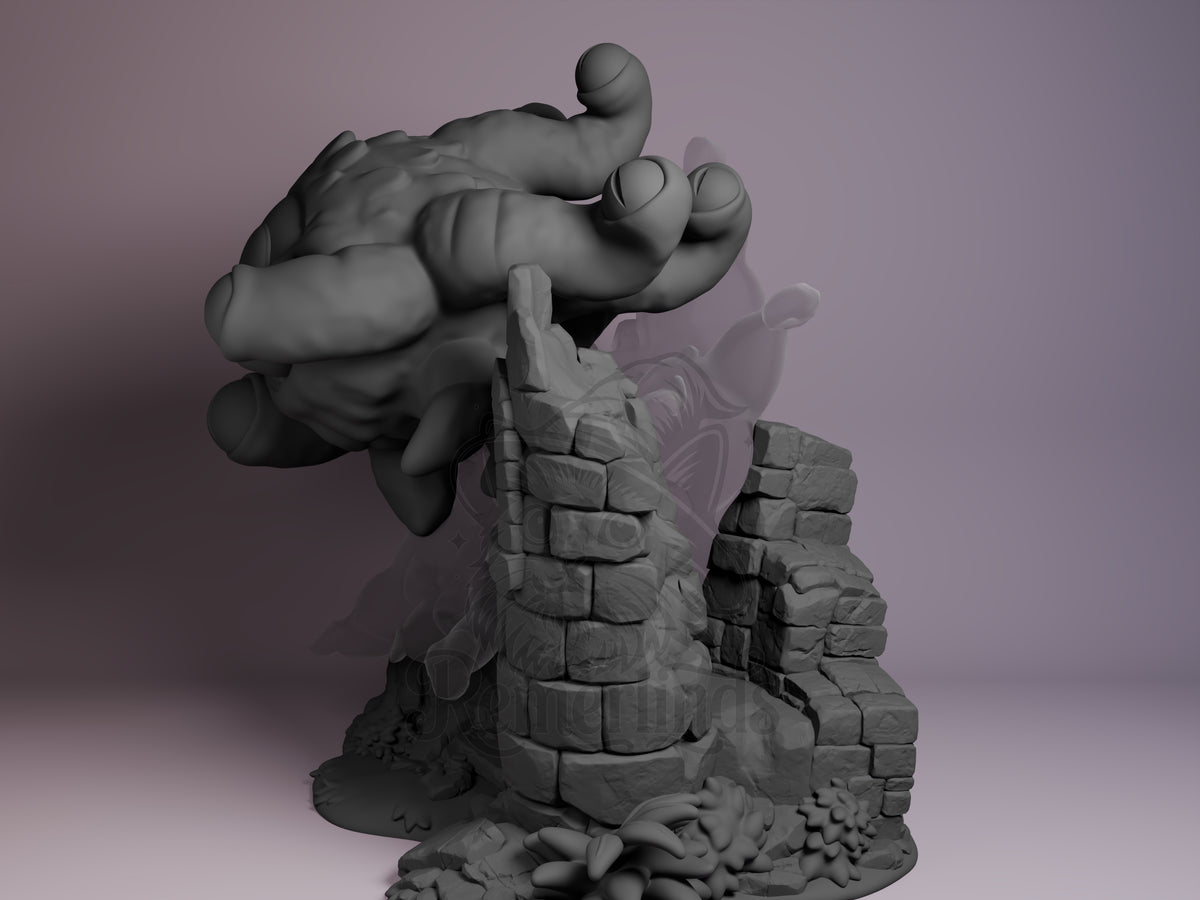 floating many-eyed aberration fantasy tabletop roleplaying game 3D printed resin Chibi figure by Nomnom, angled view showing dimensional details.