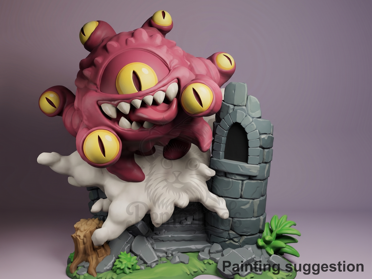 floating many-eyed aberration fantasy tabletop roleplaying game 3D printed resin Chibi figure by Nomnom, colored view.