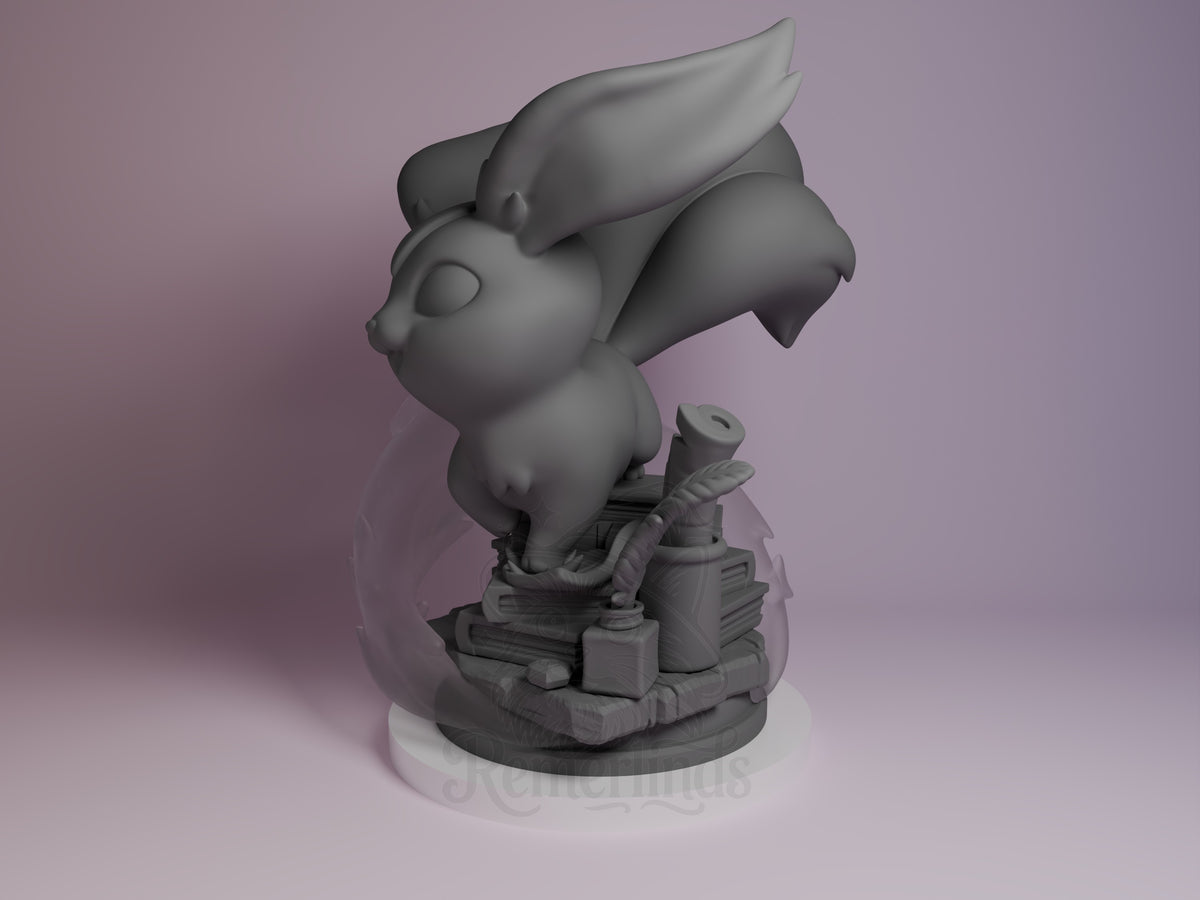 Carbuncle Final Fable 3D printed resin Chibi figure by Nomnom, angled view showing dimensional detail.