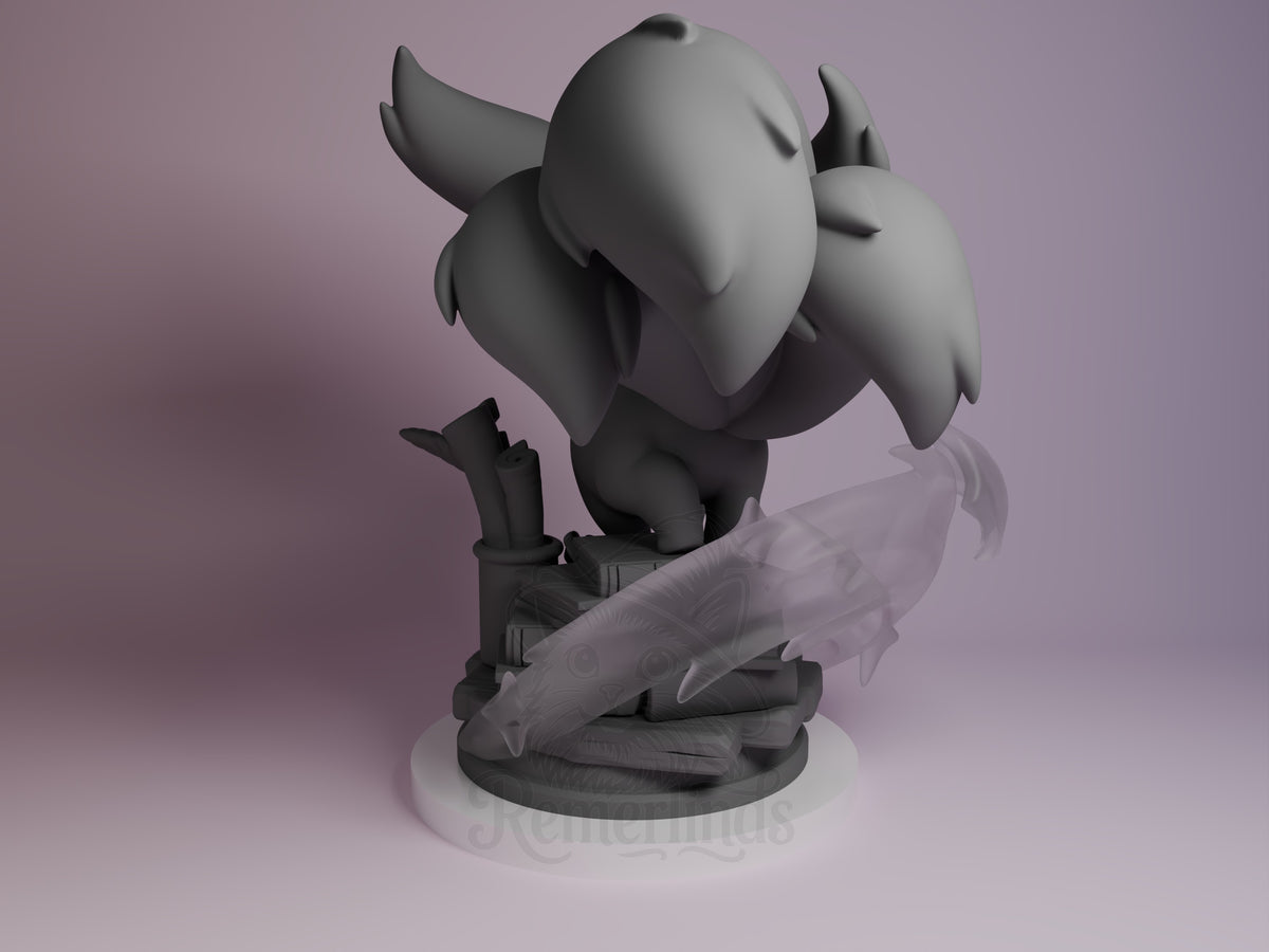 Carbuncle from Final Fable resin Chibi figure by Nomnom, rear view showing back and base sculpt.