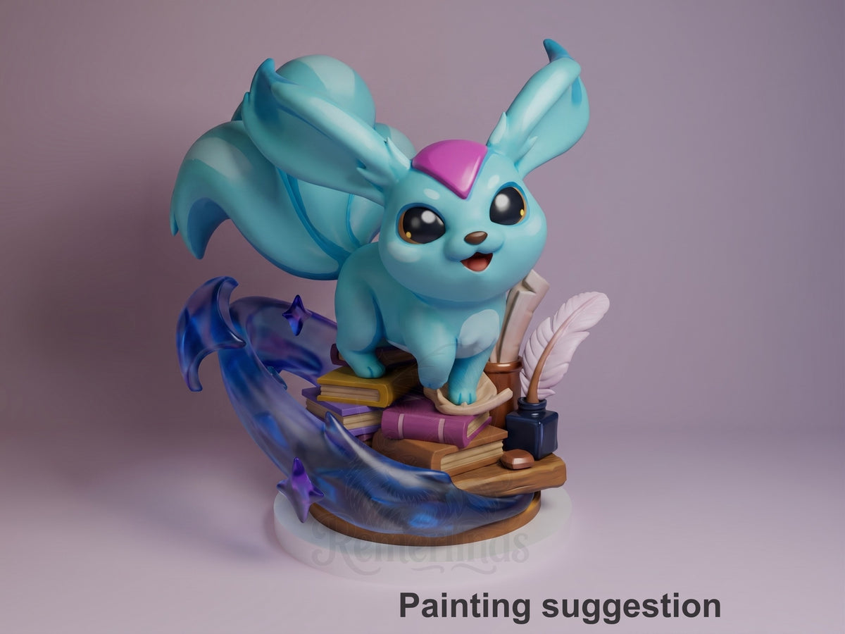 Painted Carbuncle from Final Fantasy resin Chibi figure faces forward on a book-and-wave base.