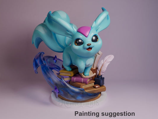 Painted Carbuncle from Final Fantasy resin Chibi figure faces forward on a book-and-wave base.