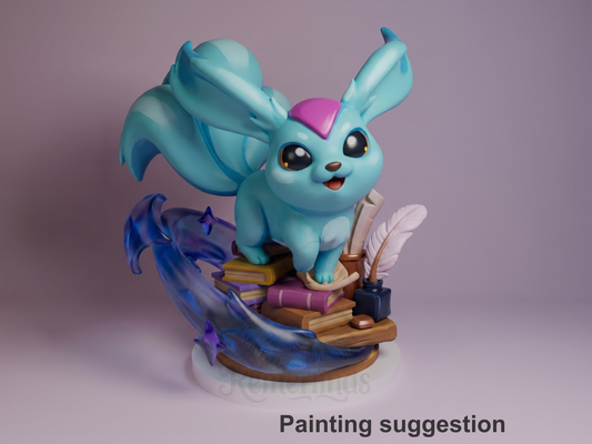 Carbuncle Final Fable 3D printed resin Chibi figure by Nomnom, colored view.