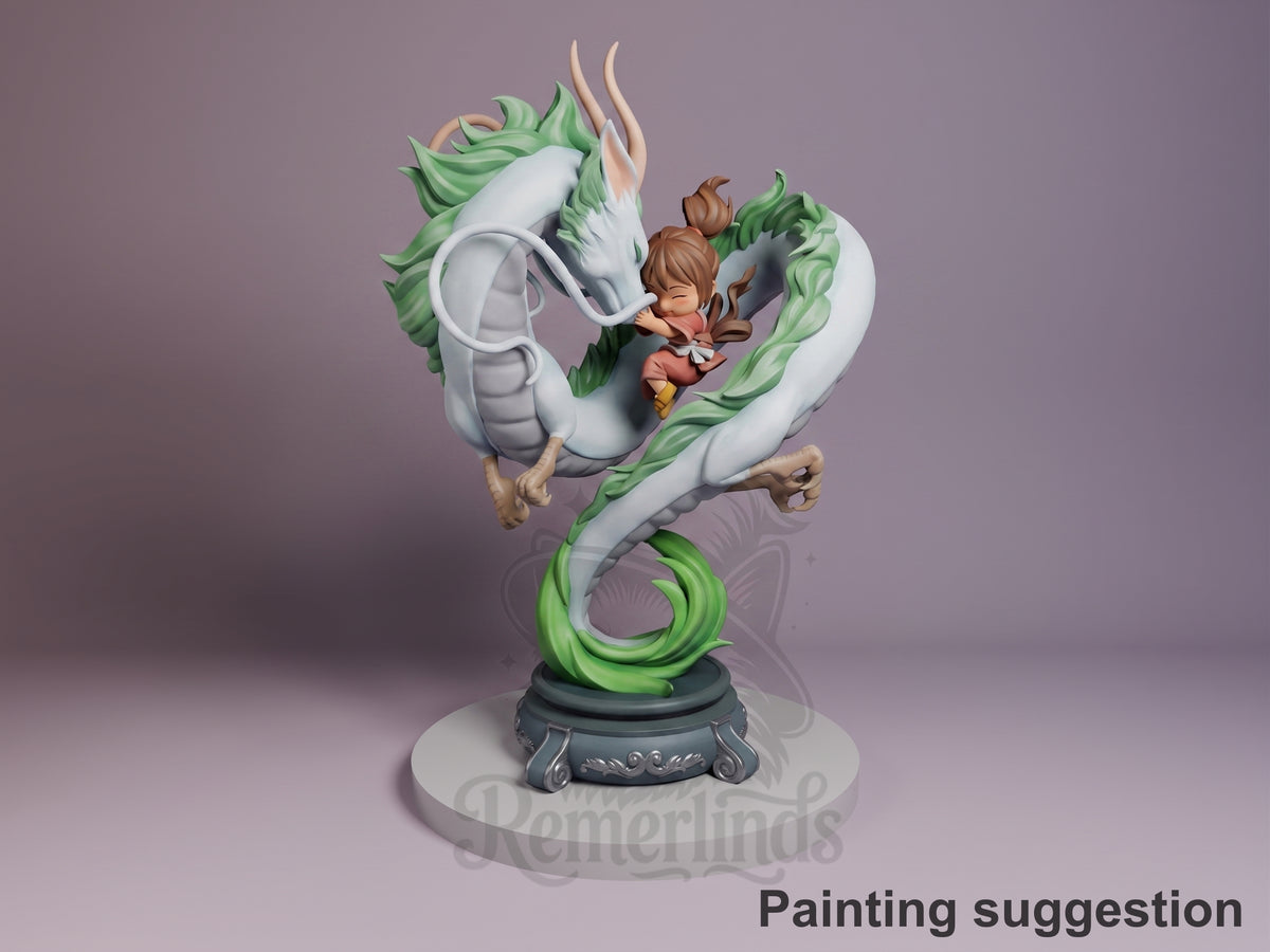 young girl traveler; river spirit Enchanted Bathhouse 3D printed resin figure by Nomnom, colored view.