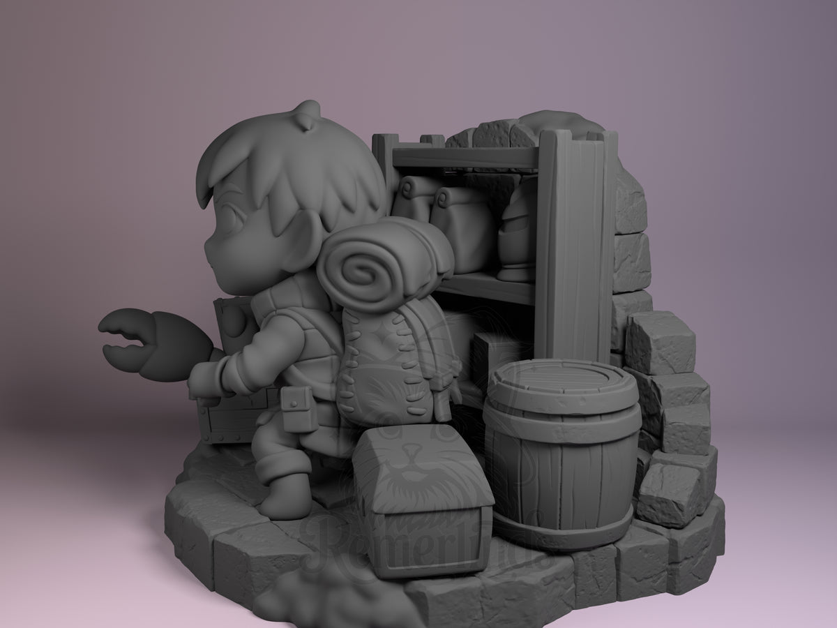 Cave Gobbler Culinary Dungeon Quest 3D printed resin figure by Nomnom, angled view showing dimensional details.