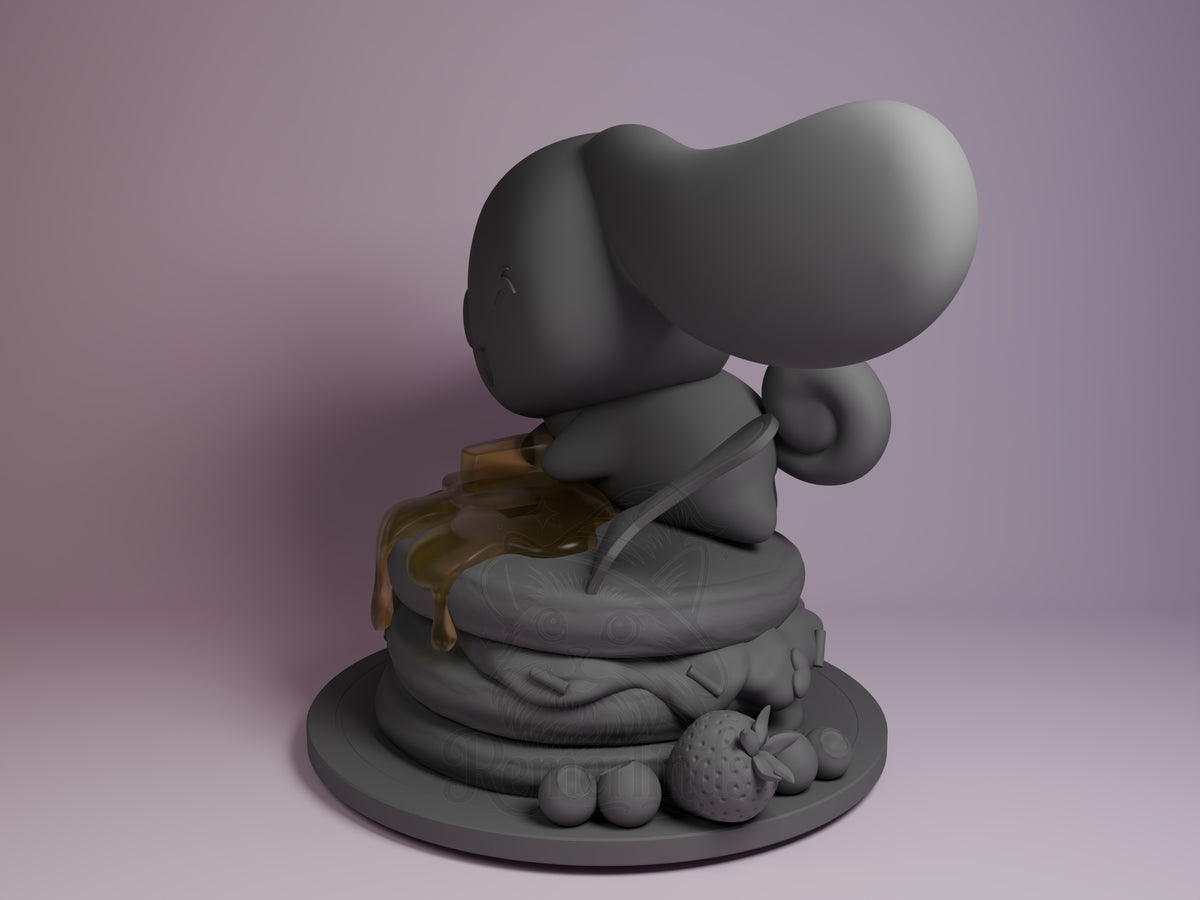 Cloud-Eared Pup Ribbon Town Pals 3D printed resin figure by Nomnom, angled view showing dimensional details.