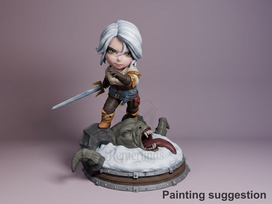 Exiled Princess Monster Hunter Geraldo 3D printed resin Chibi figure by Nomnom, colored view.