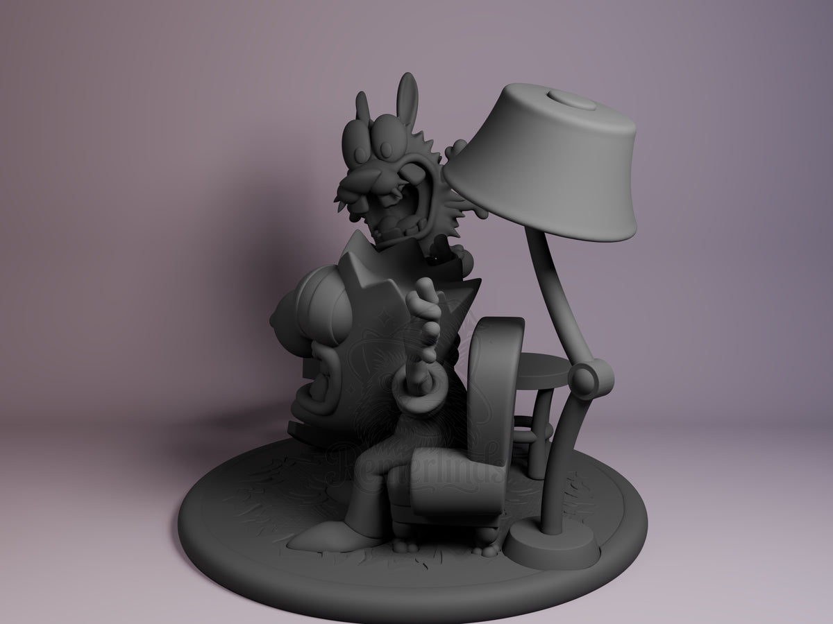 Brave Heart Brave Timid Dog 3D printed resin figure by Nomnom, angled view showing dimensional details.