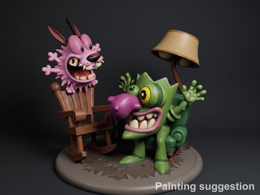 Brave Heart Brave Timid Dog 3D printed resin figure by Nomnom, colored view.