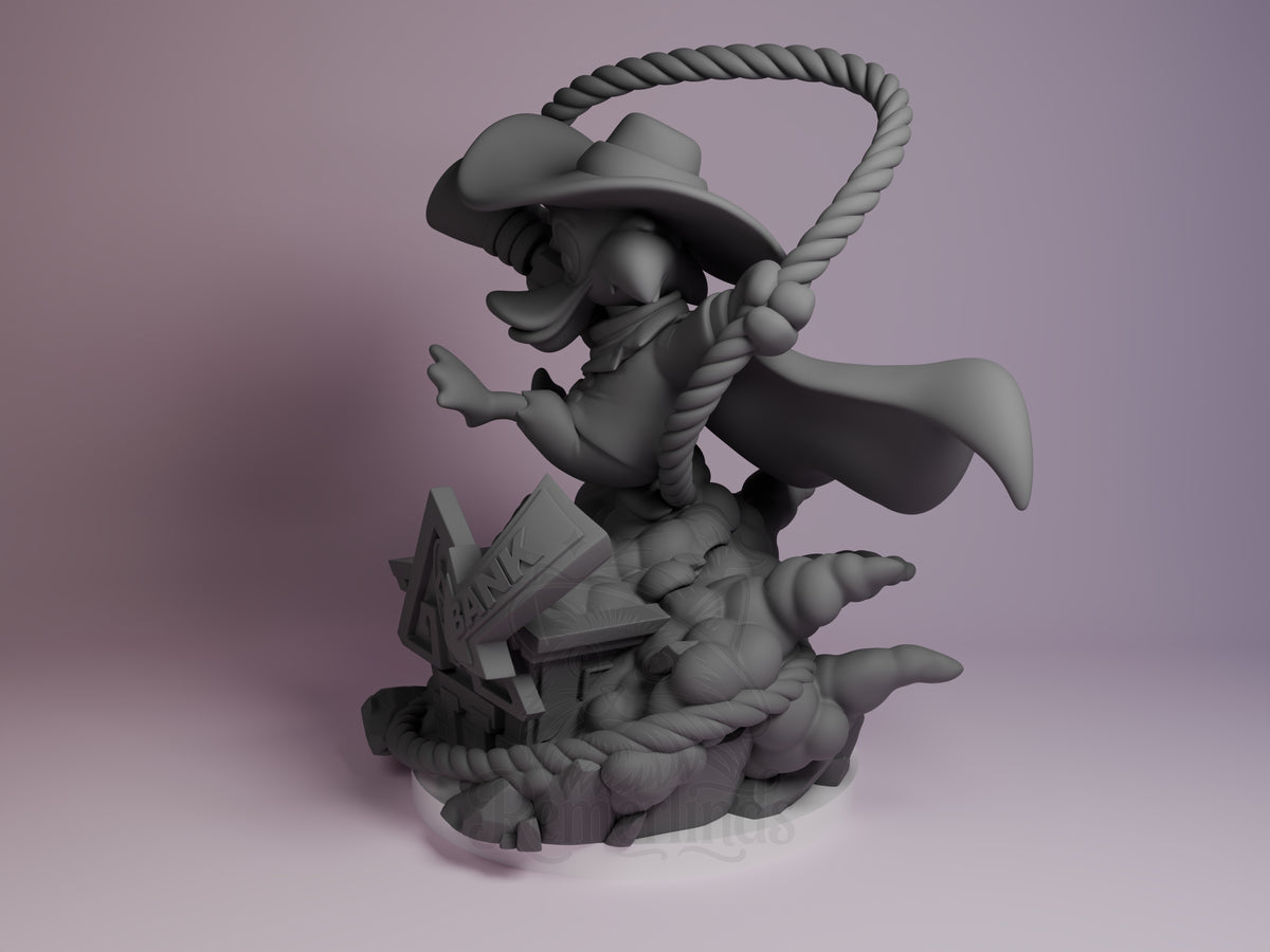 Darkwing Duck Capes & Quacks 3D printed resin figure by Nomnom, angled view showing dimensional details.