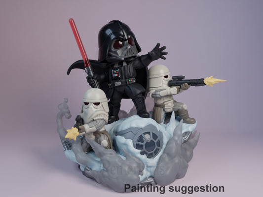 Painted Dark Lord Mask from Galaxy Wars resin Chibi figure stands with lightsaber on a sculpted base.
