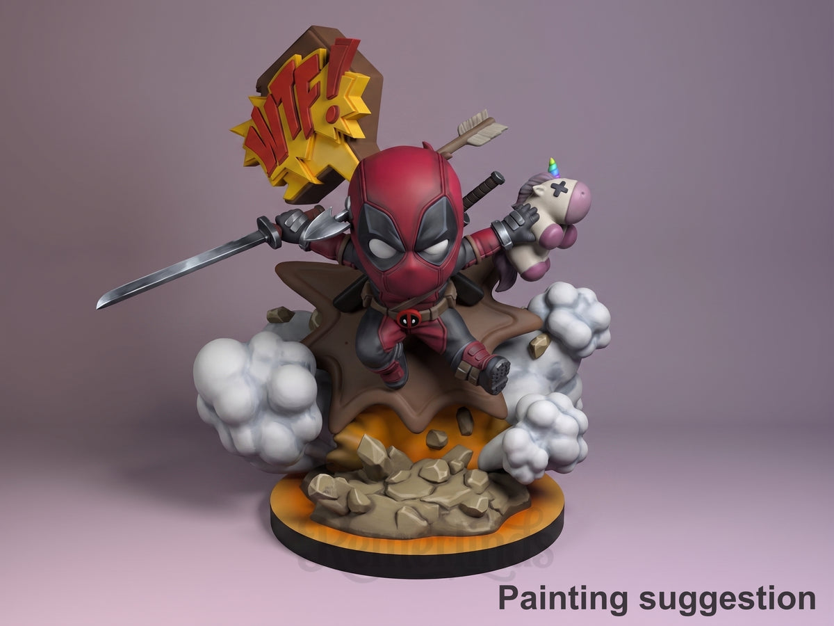Deadpool Antihero Chronicles 3D printed resin figure by Nomnom, colored view.