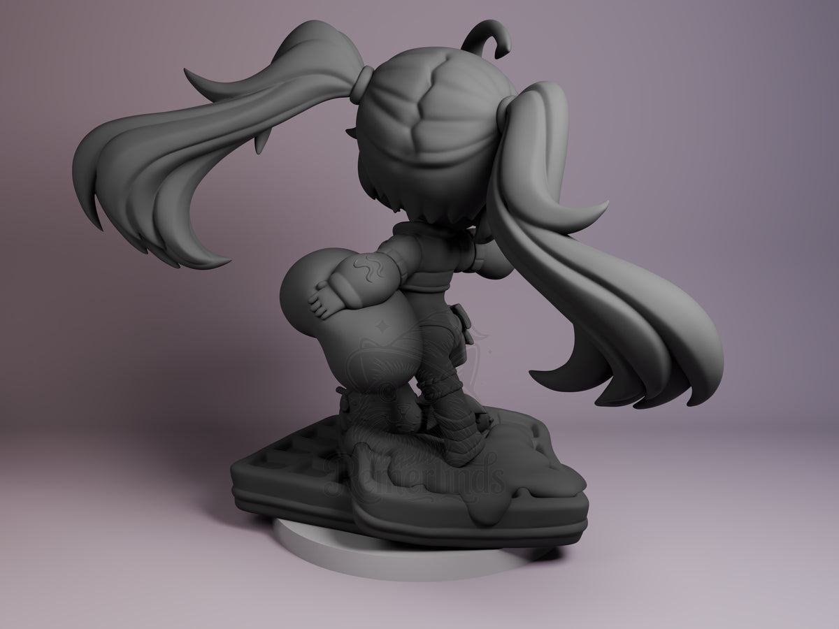 Back view of Demon Lord Milim from That Time I Got Re-incarnated as a Slime, unpainted resin Chibi figure on sculpted base.