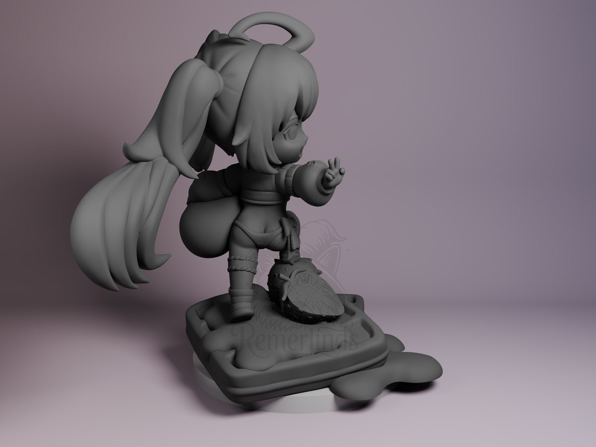 Unpainted resin Chibi figure of Demon Lord Milim from That Time I Got Re-incarnated as a Slime, shown in profile with one ha?