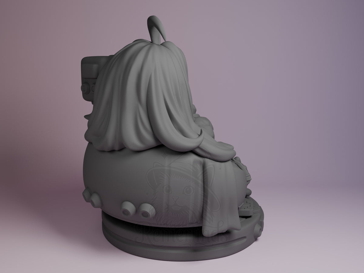 Diana from Pragmata is viewed from behind, an unpainted resin Chibi figure with device and base.