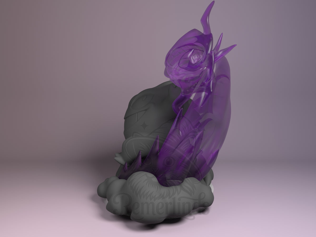 Gengar Pocket Specters 3D printed resin figure by Nomnom, angled view showing dimensional details.