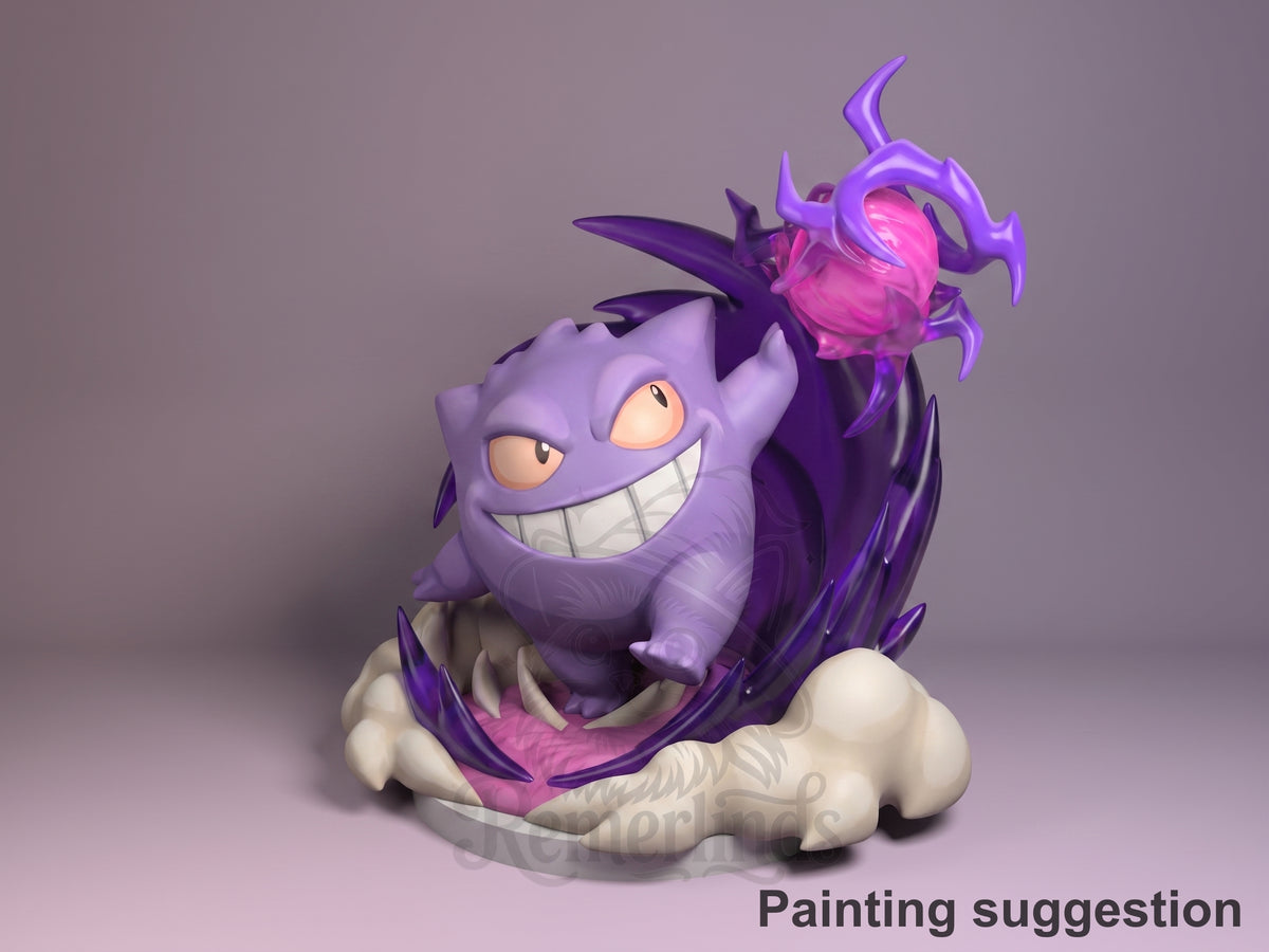Gengar Pocket Specters 3D printed resin figure by Nomnom, colored view.