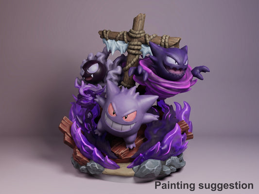 Mistwisp, Nightstalker & Shadowgrin Pocket Specters 3D printed resin Chibi figure by Nomnom, colored view.