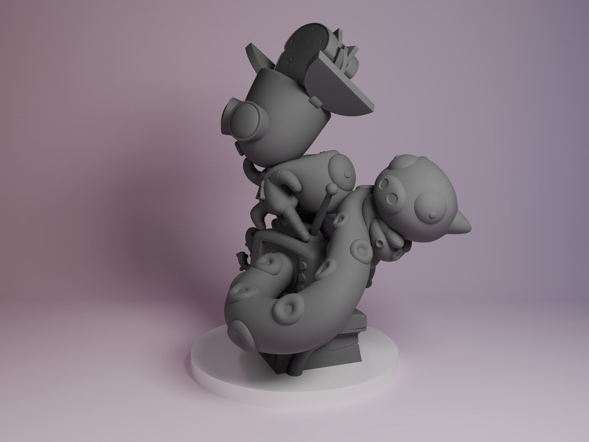 Green Helper Droid Alien Invader Z 3D printed resin figure by Nomnom, angled view showing dimensional details.