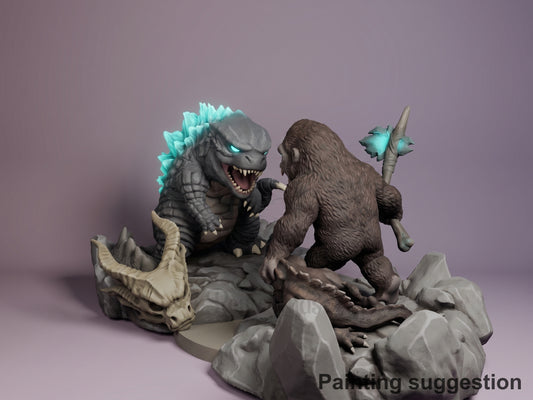Colossal Monster Duo Titan Monsters 3D printed resin figure by Nomnom, colored view.