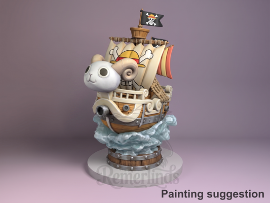 Pirate Ship One Treasure Voyage 3D printed resin Chibi figure by Nomnom, colored view.