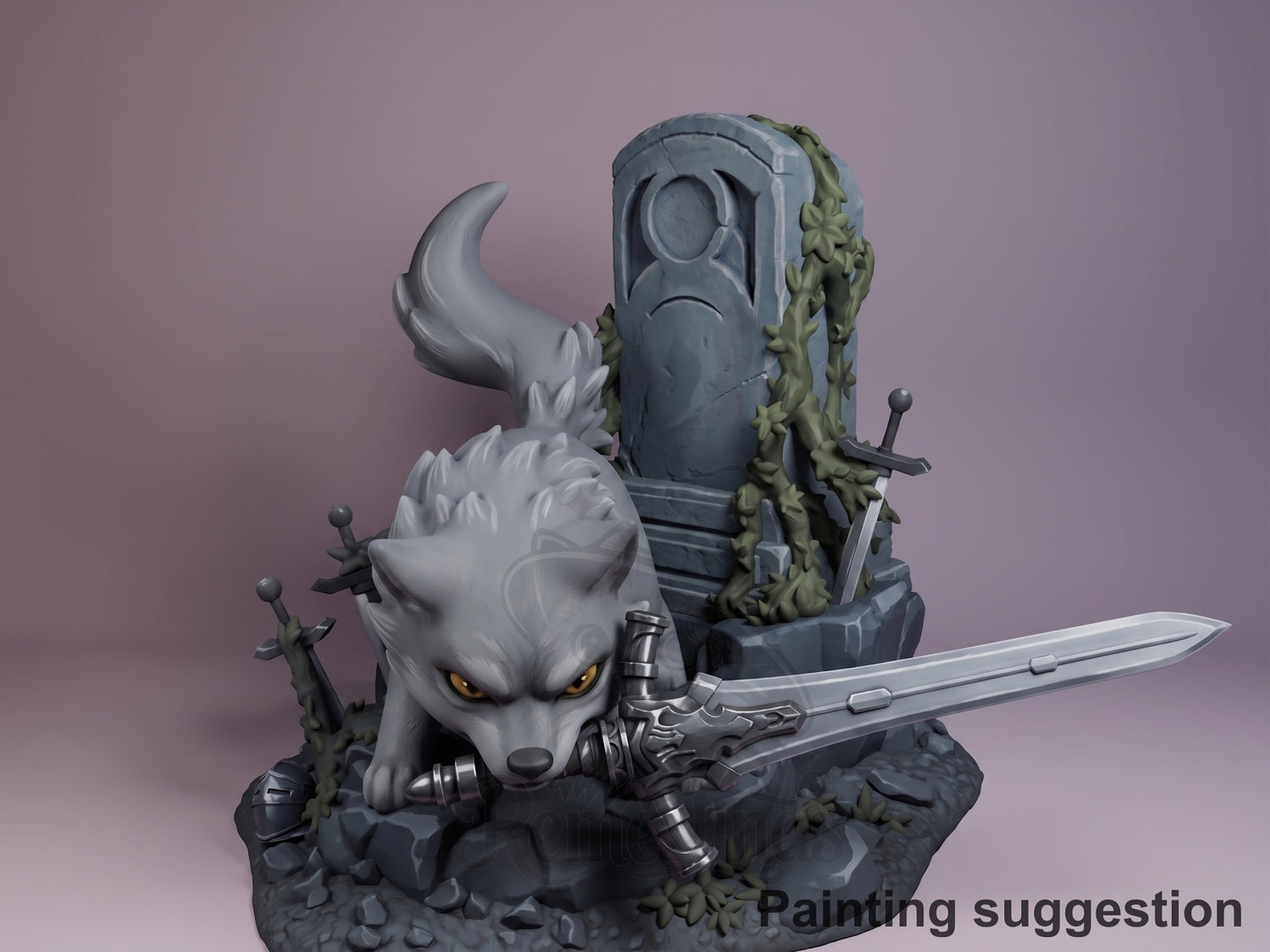 Mythic Grey Wolf Ashen Souls 3D printed resin figure by Nomnom, colored view.