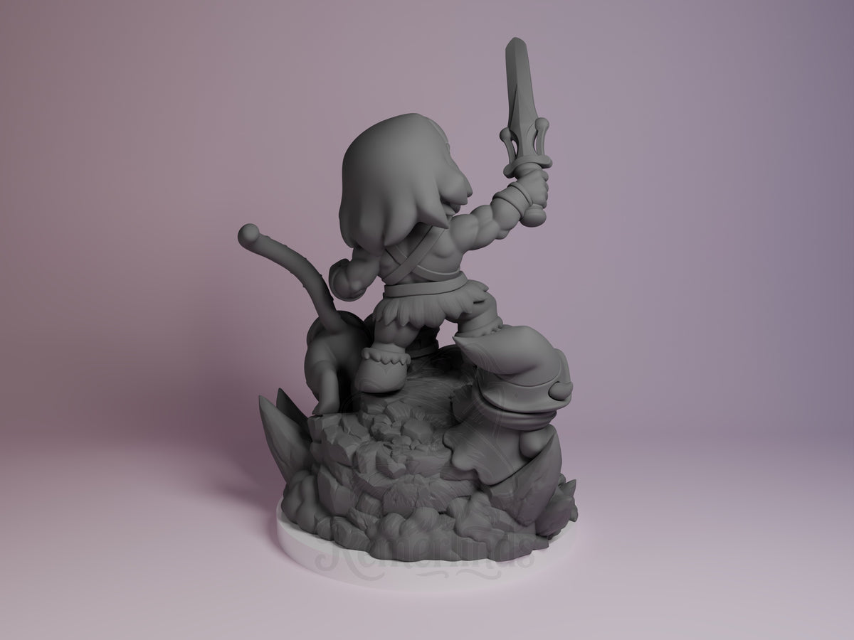 Sunblade Champion from He-Man resin Chibi figure by Nomnom, rear view showing back and base sculpt.