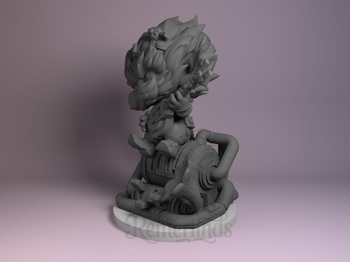 Gadget Master Arkena 3D printed resin Chibi figure by Nomnom, angled view showing dimensional details.