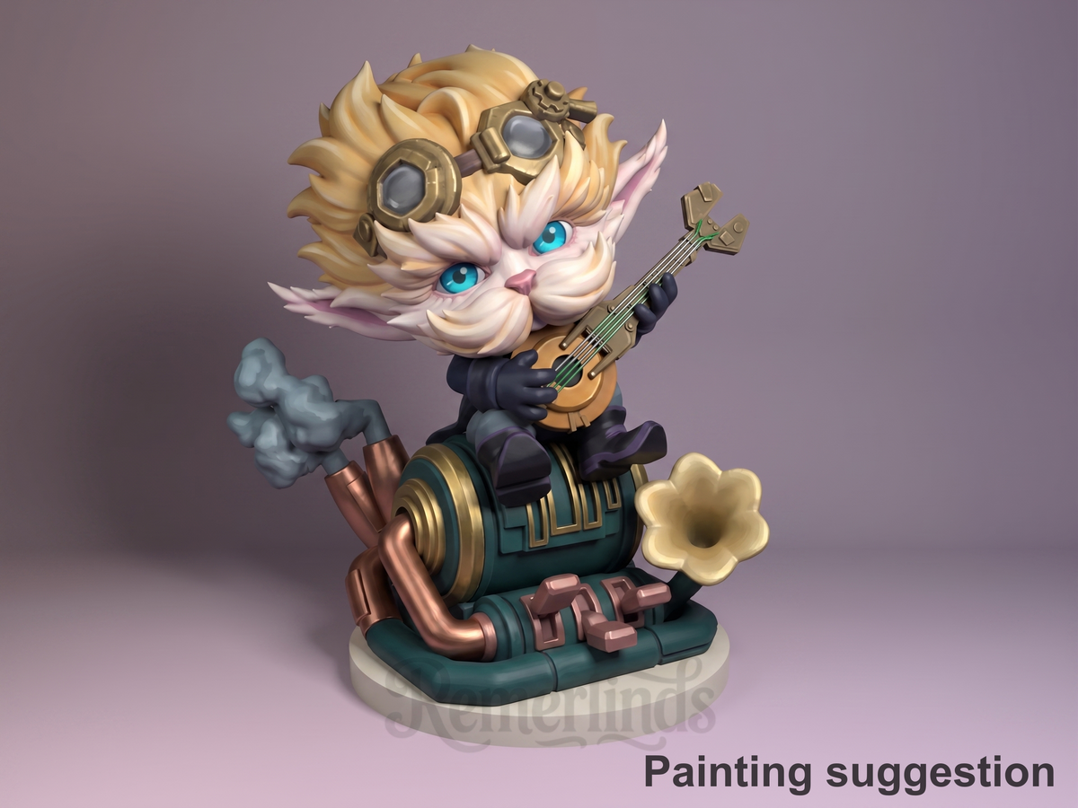 Gadget Master Arkena 3D printed resin Chibi figure by Nomnom, colored view.