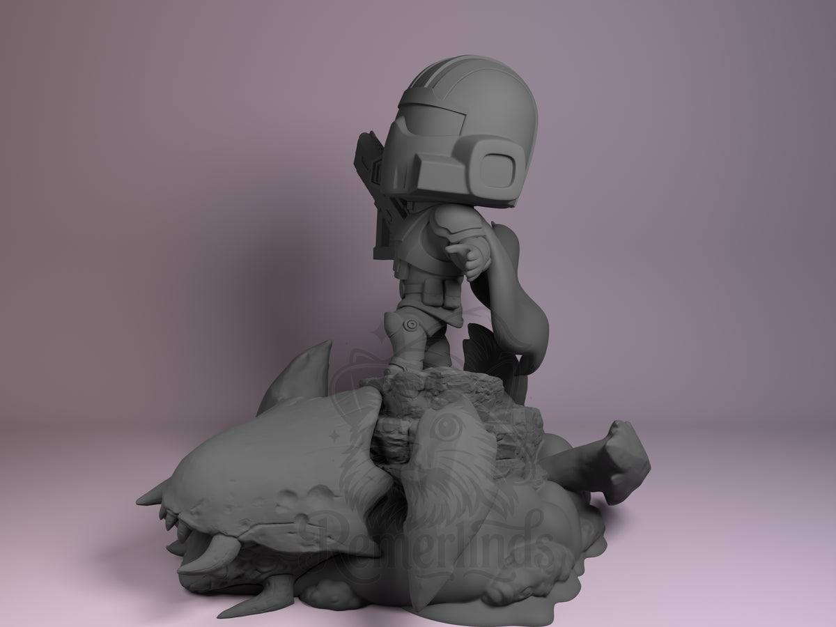 Bugstorm Diver Galactic Bug War 3D printed resin figure by Nomnom, angled view showing dimensional details.