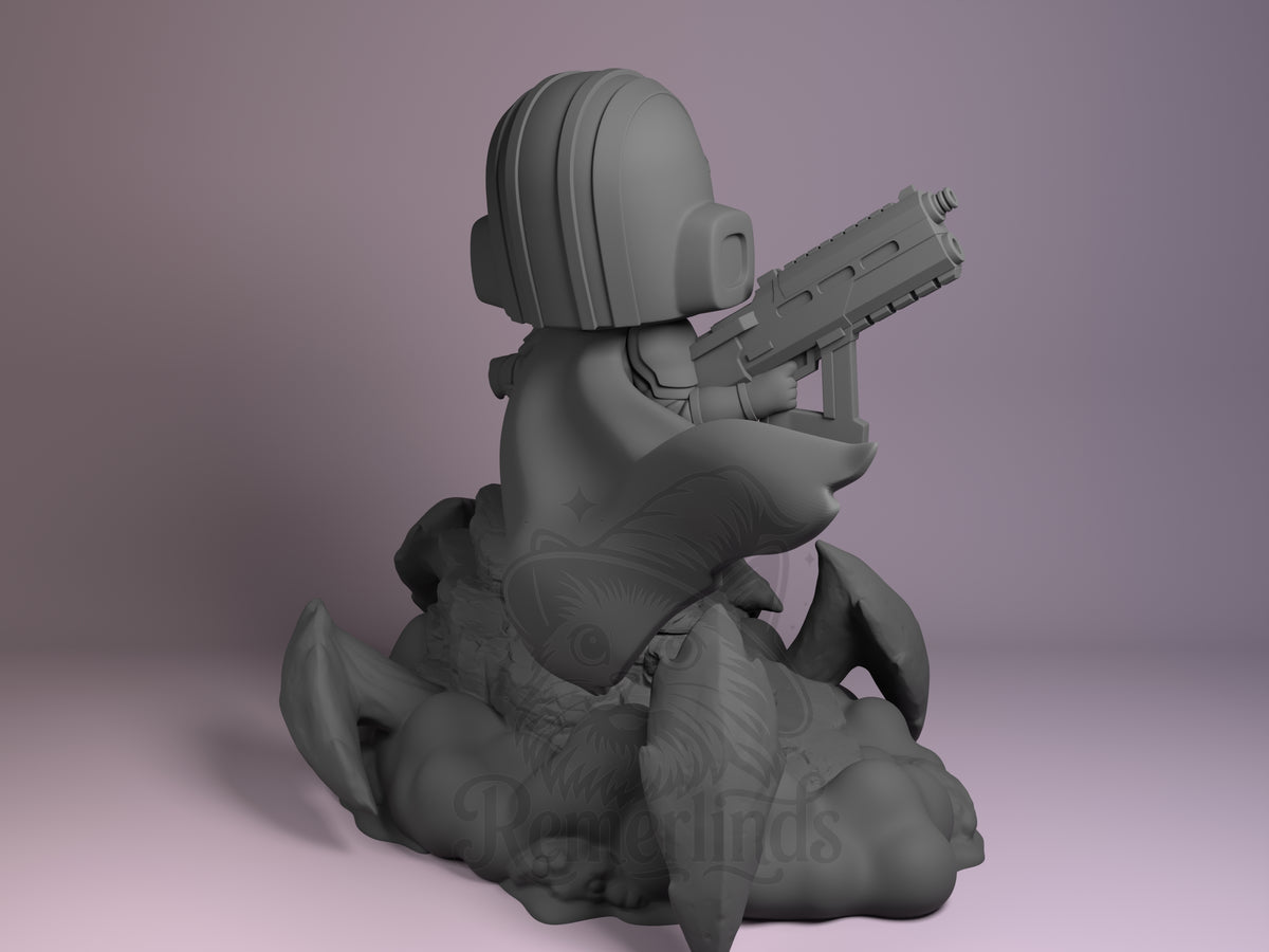 Rear view showing cloak, back armor, or base sculpt detail.