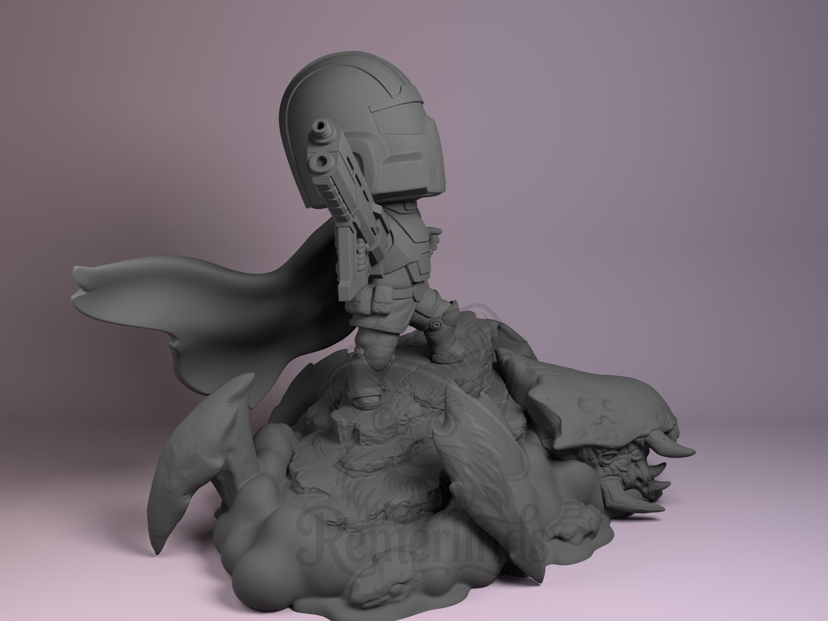Right side angle highlighting notable pose or armor/prop feature.