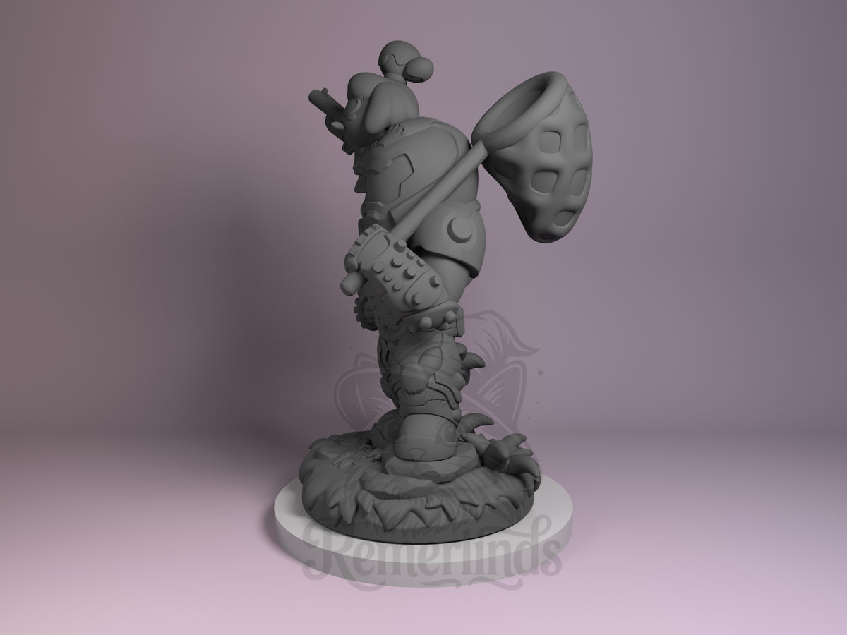 Bell Pup Assistant Village Crossing 3D printed resin Chibi figure by Nomnom, angled view showing dimensional details.