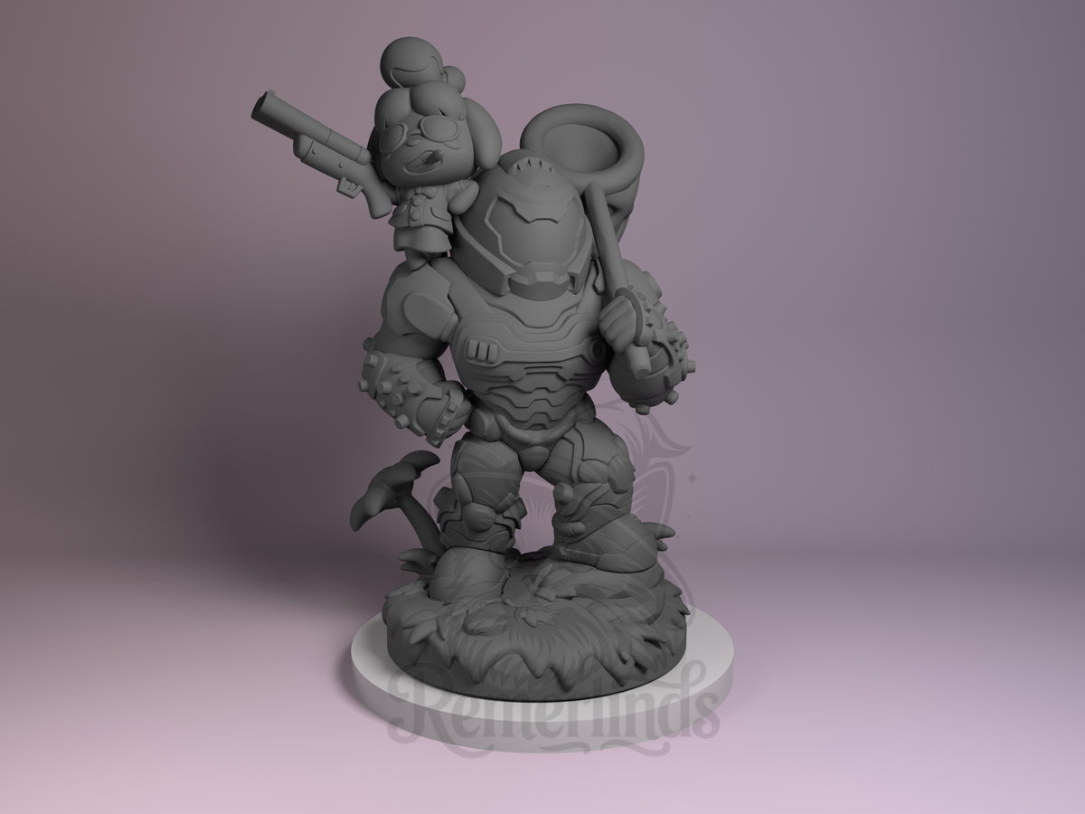 Front-facing Bell Pup Assistant from Village Crossing is an unpainted resin Chibi figure on a sculpted base.
