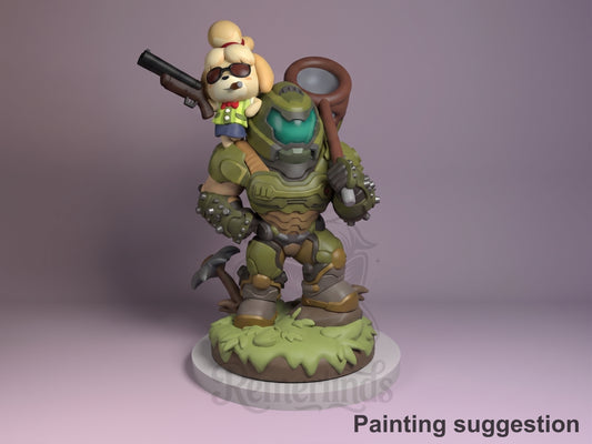 Front-facing painted Bell Pup Assistant from Village Crossing resin Chibi figure stands on a sculpted base.