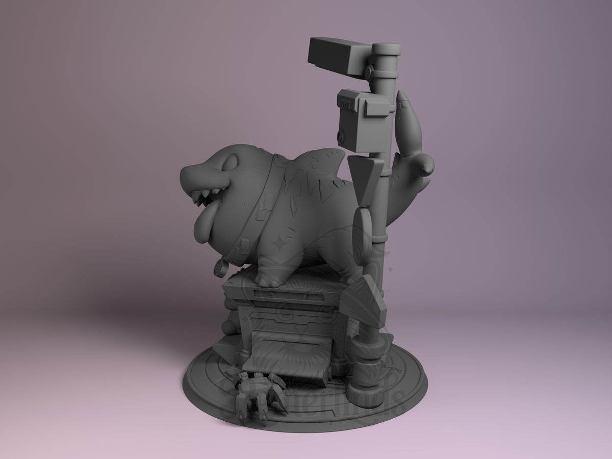Chibi Shark Pal–Tiny Hero Companion Super Rivals 3D printed resin figure by Nomnom, angled view showing dimensional details.