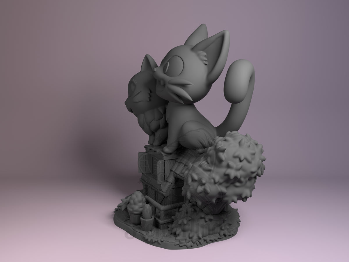 Witch's Black Cat Witch's Delivery Adventure 3D printed resin figure by Nomnom, angled view showing dimensional details.