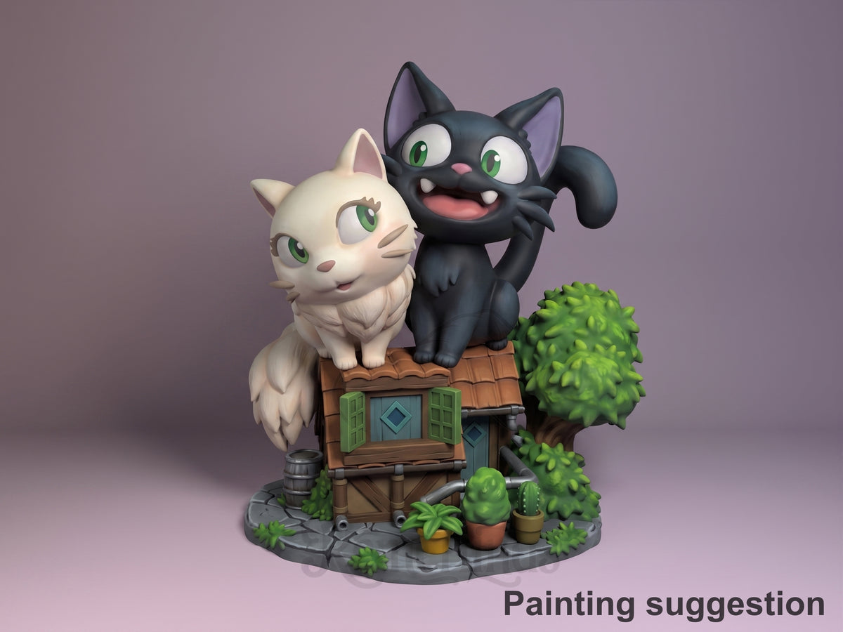 Witch's Black Cat Witch's Delivery Adventure 3D printed resin figure by Nomnom, colored view.
