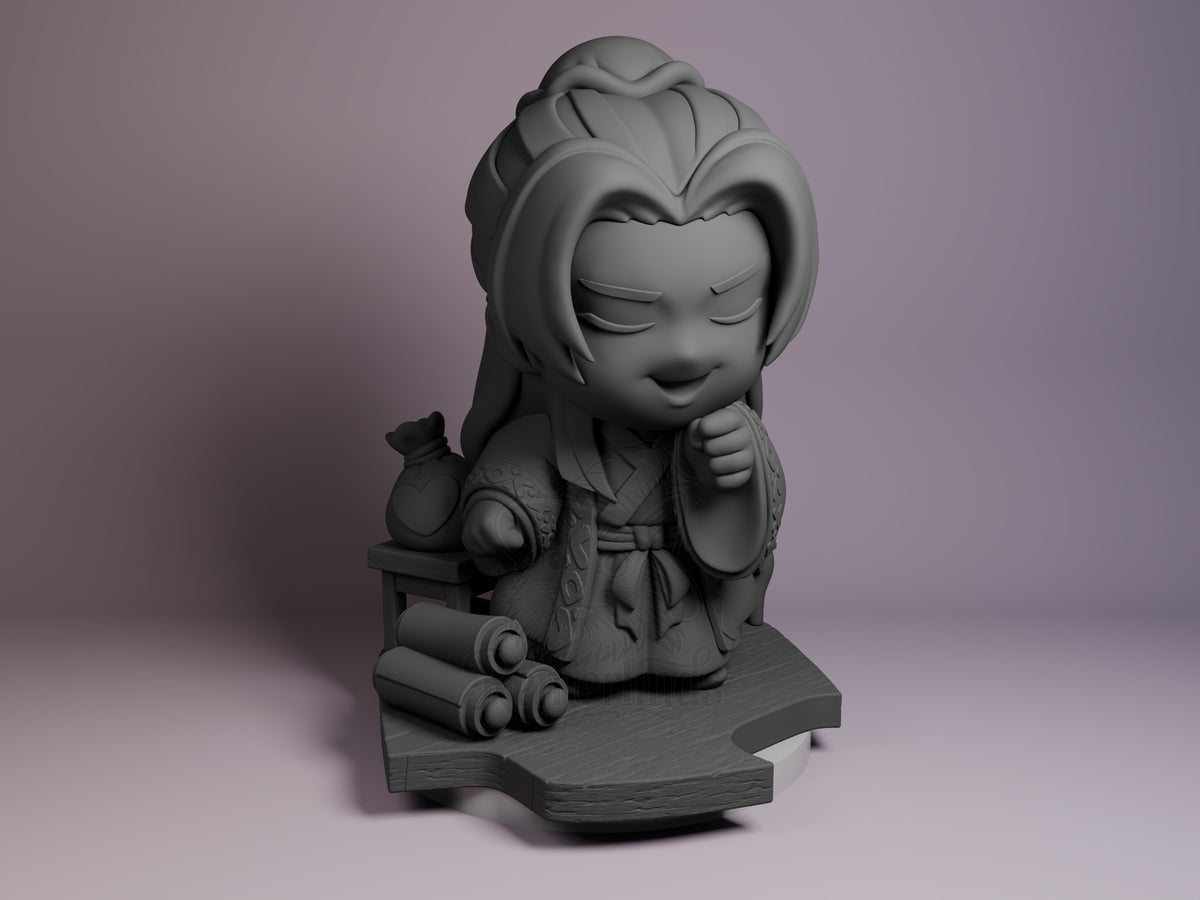 Jinshi from Apothecary Diaries appears as unpainted resin Chibi figure, angled on sculpted plinth.